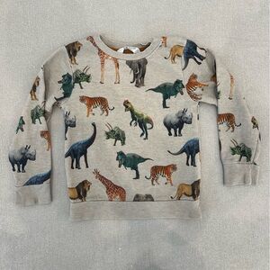 H&M Kids Boys Animal Print Sweatshirt Dinosaurs and Safari Animals Size S 5T/6